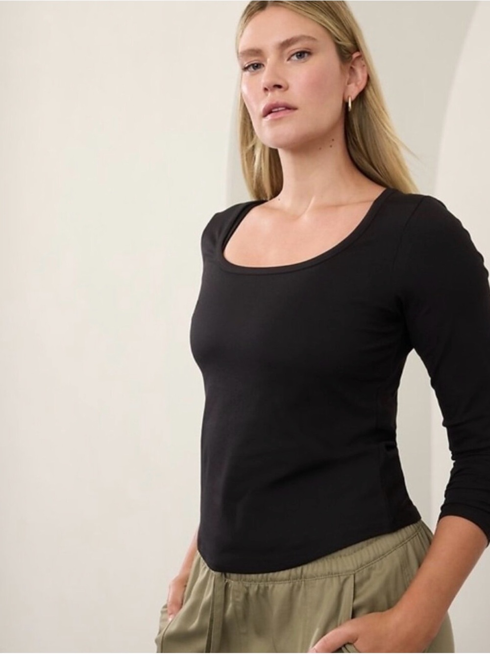 Athleta Black Signature Rib Square Neck Top